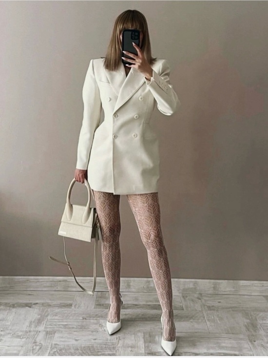 Zara Jackets & Blazers - Zara White Double-Breasted Longline Blazer